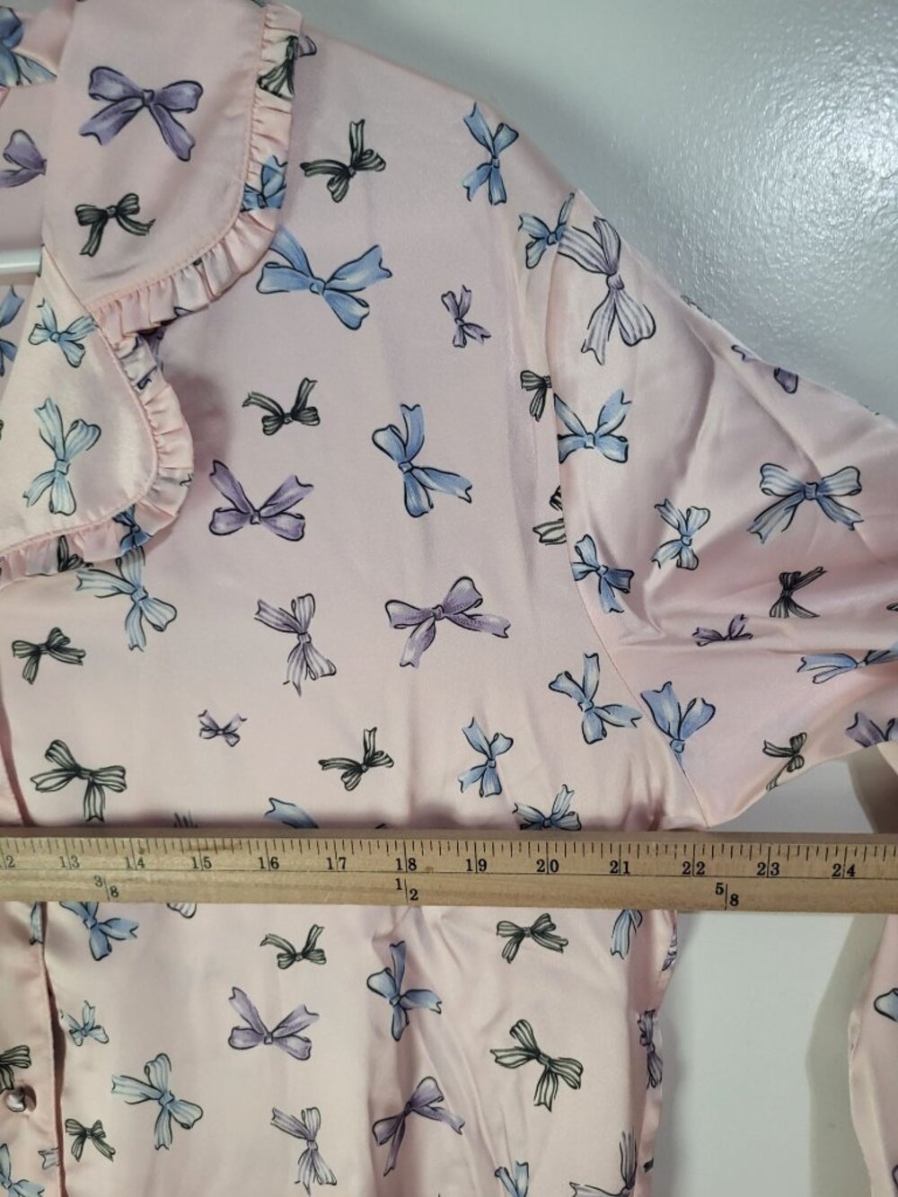 Victoria's Secret M Vintage y2k Satin Pajama Set Pink Bows Ruffles Girly Feminin - Picture 7 of 8